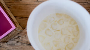 ice cubes and lye mixture for lard soap